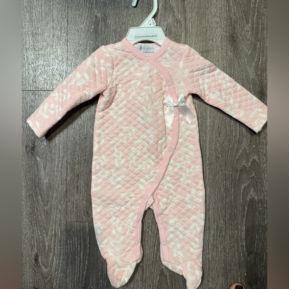 NEW: Catherine Malandrino Quilted Pink Floral Sleeper Infant 3-6 Month